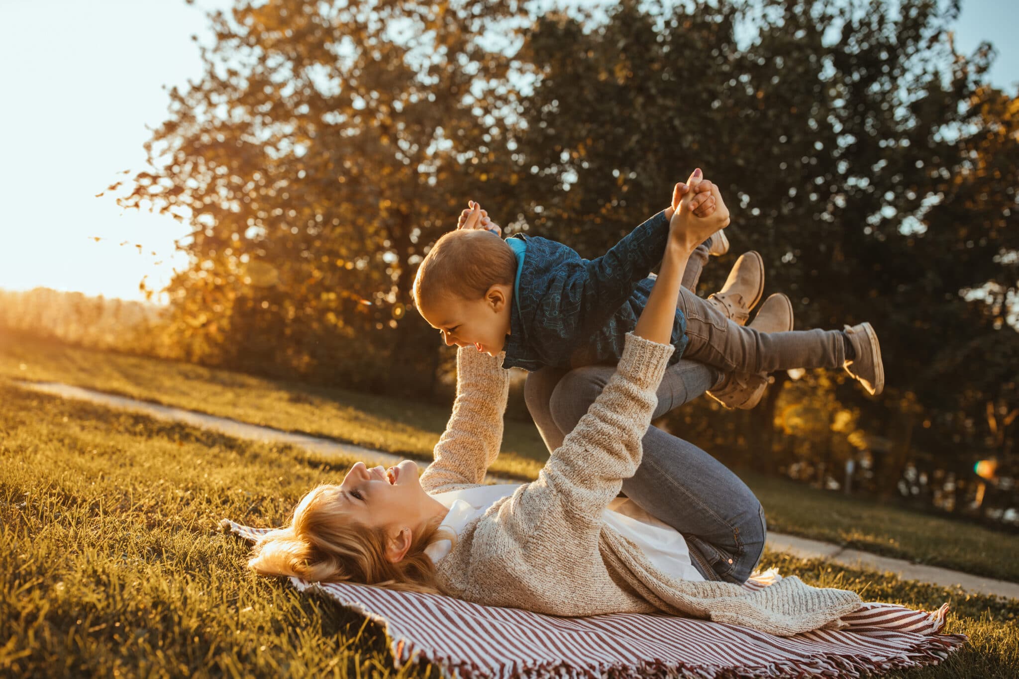 Mom and son have lovely moments together outdoors