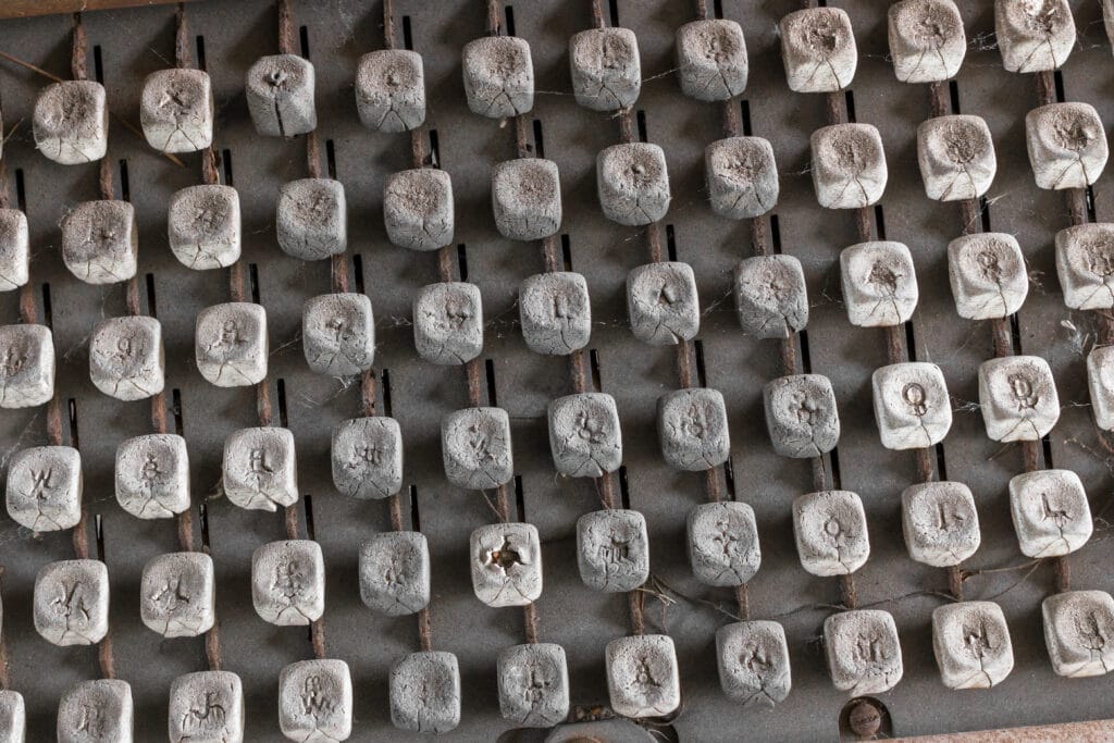 Details of an old keyboard on industrial machine of the late nineteenth century.