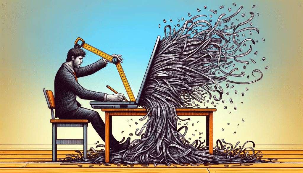 An illustration of a man crafting content on a computer.